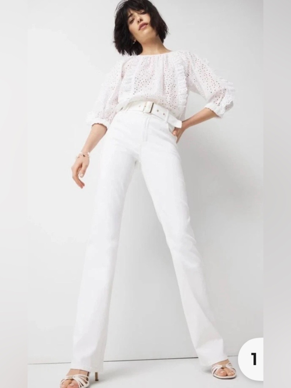 WHBM Skinny Flare Extra High Rise Belted White Pants NWT